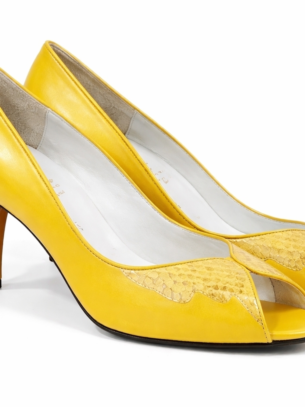 Andrew Geller Yellow Snakeskin Peep Toe Heels Size 10 AA Narrow Italian Leather - Picture 8 of 8